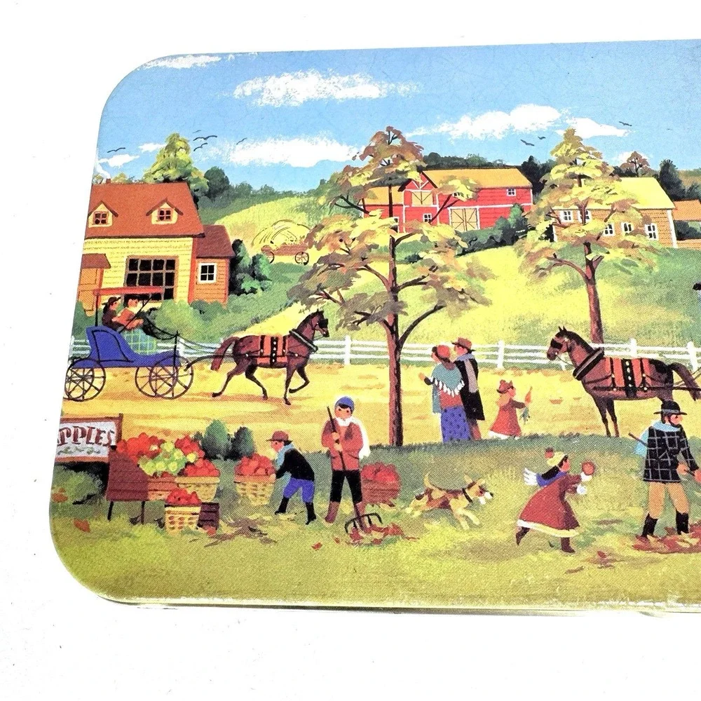 Vintage Tin Box Company‎ Americana Farm Scene Storage Tin 1983 Hinged Case